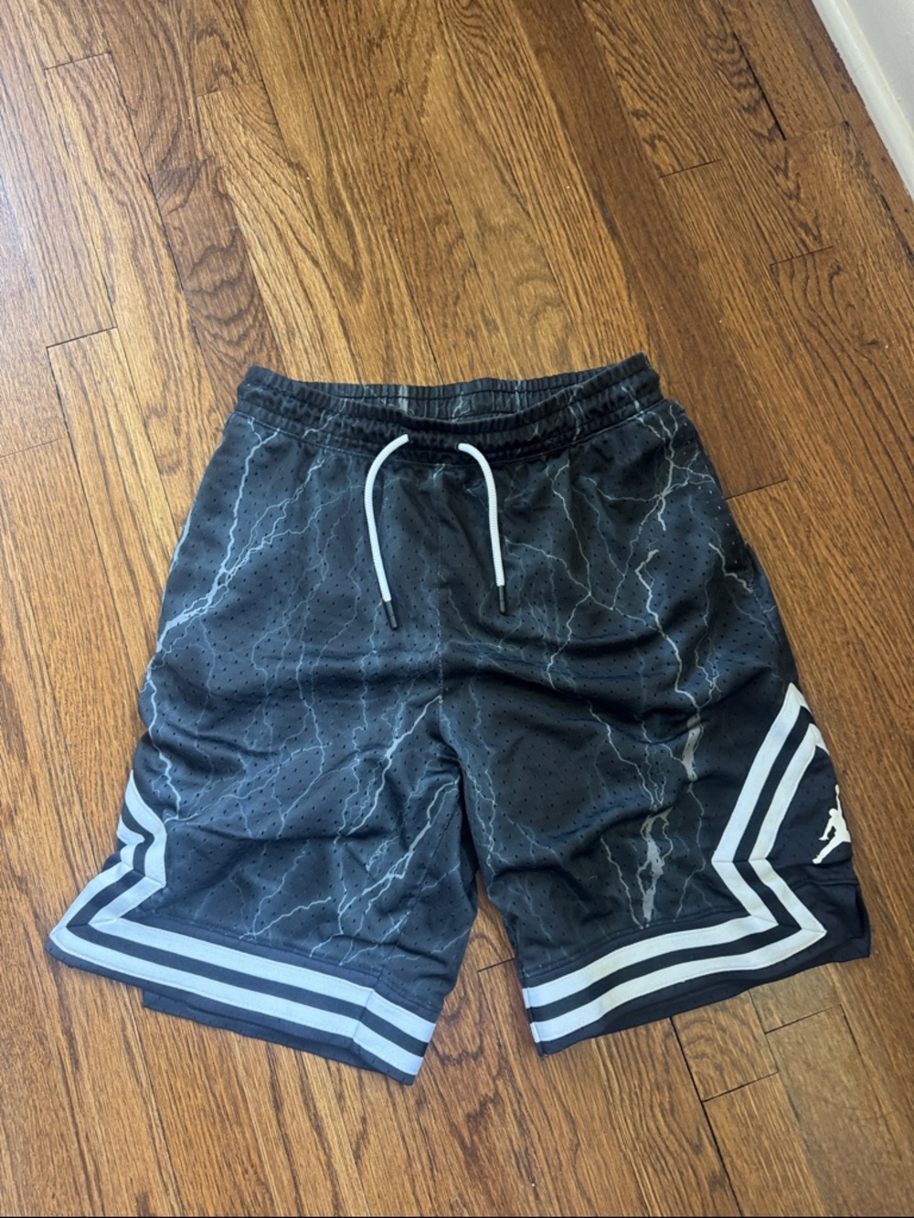 Jordan Black Lightning Print Athletic Shorts with White Accents